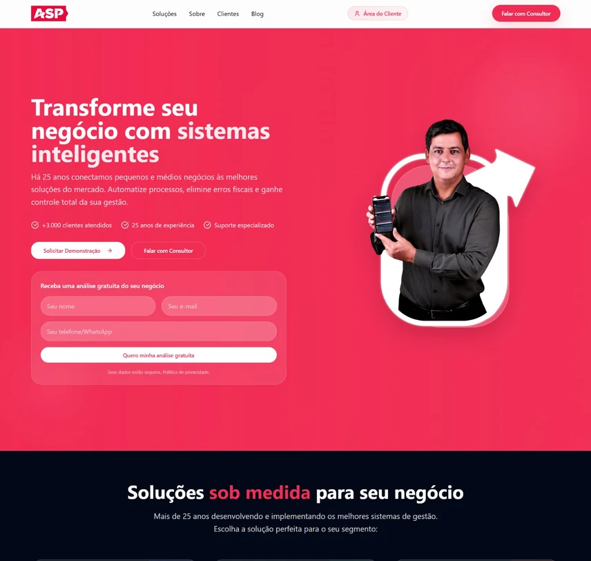 Página inicial do site ASP Softwares, criado pela Ganxo