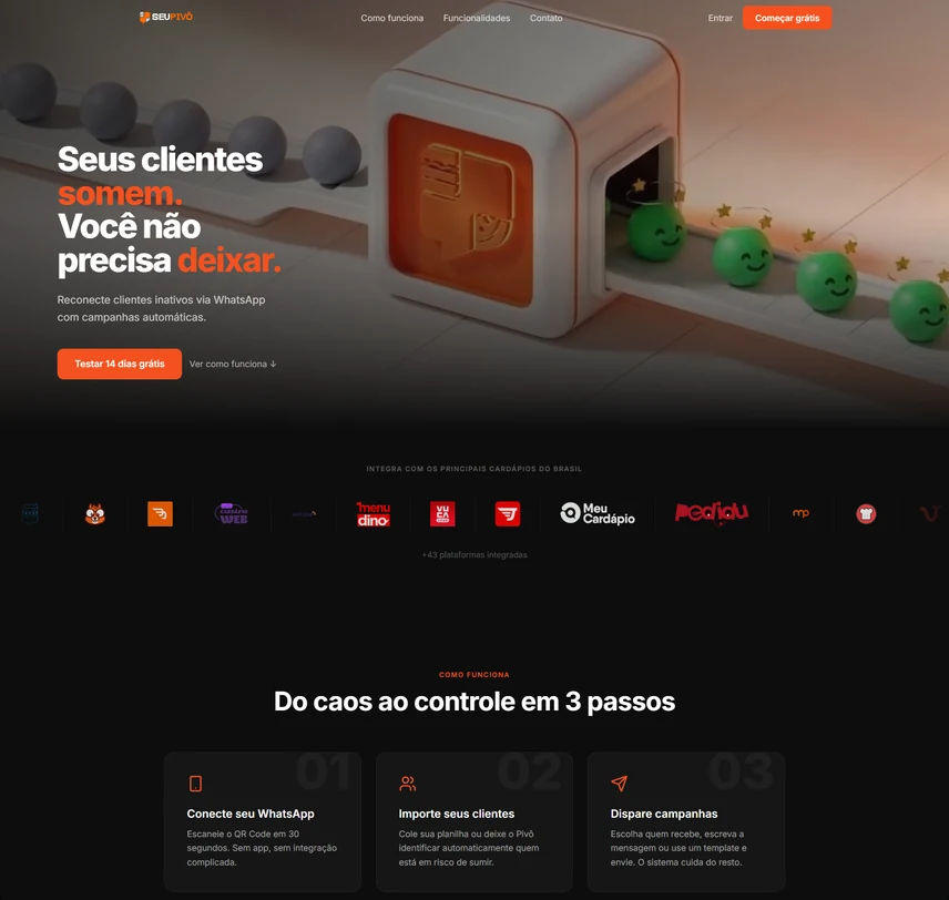 Página inicial do site Pivô, criado pela Ganxo